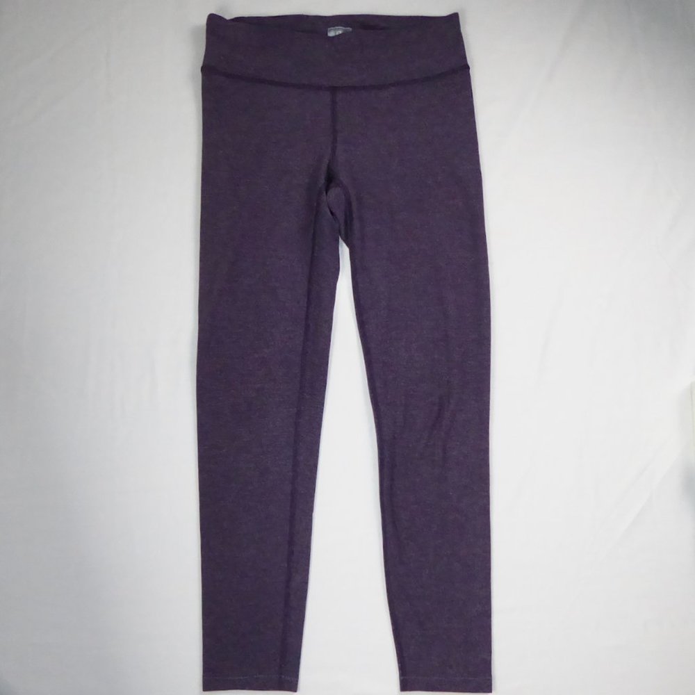 GAPFIT ACTIVE LEGGINGS PURPLE THIN GRAY STRIPE HORIZONTAL SOFT MID RISE 28" S
